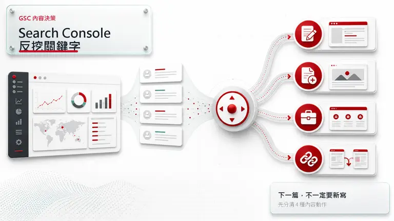用 Search Console 查詢數據選擇更新舊頁、新建文章或補強服務頁